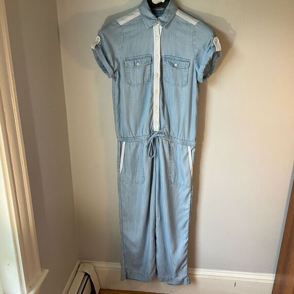 Vineyard Vines Lightweight Denim Jumpsuit, Size 4 Pockets! Straight Leg preppy - Picture 3 of 11